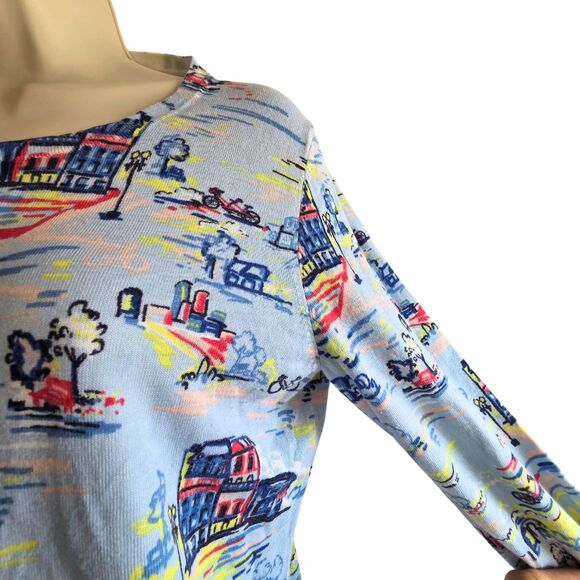 Talbots Petite M Cardigan Blue Bicycle Print - Picture 4 of 10